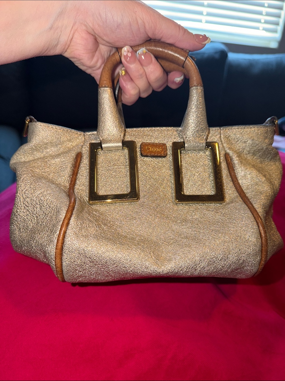 Chloe Metallic Gold and Tan Top-Handle Satchel